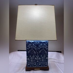 Ralph Lauren Square Blue and White Ceramic Porcelain Lamp